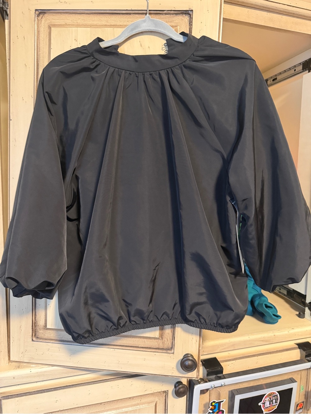 Worthington Black Gathered Neck Balloon Sleeve Blouse